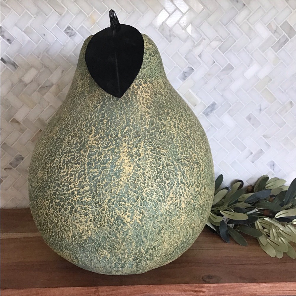 Large Green Pear With Metal Leaf